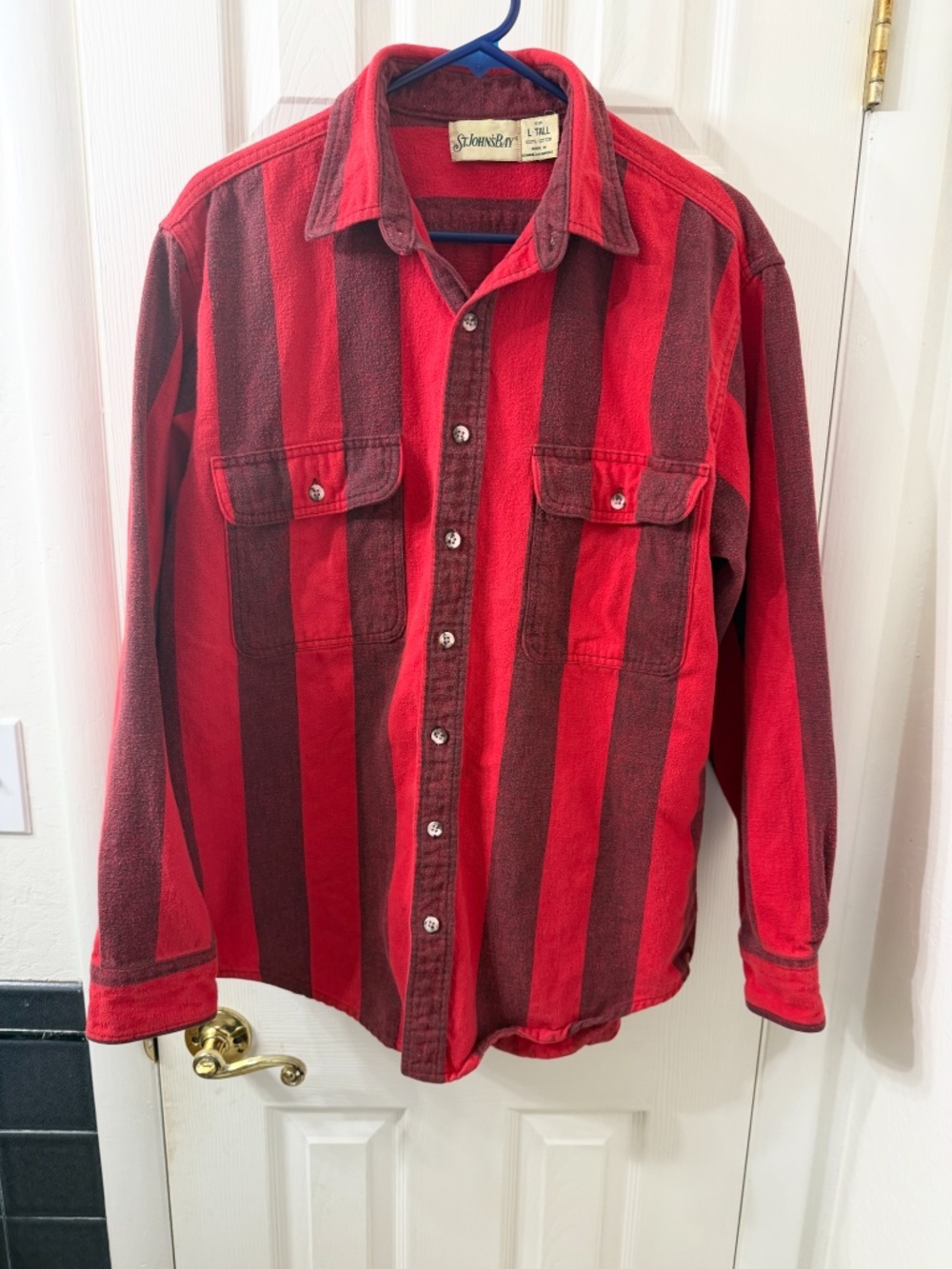 Vtg 90’sSt John’s Bay Striped Flannel Shirt. Grunge 100% Cotton Men’s Large Tall